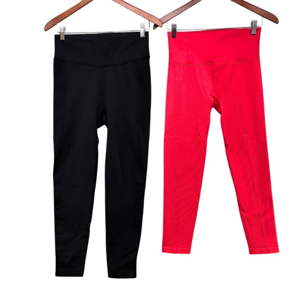 All in Motion Leggings Womens Medium Black Red Seamless High Rise Mesh 2 Pack